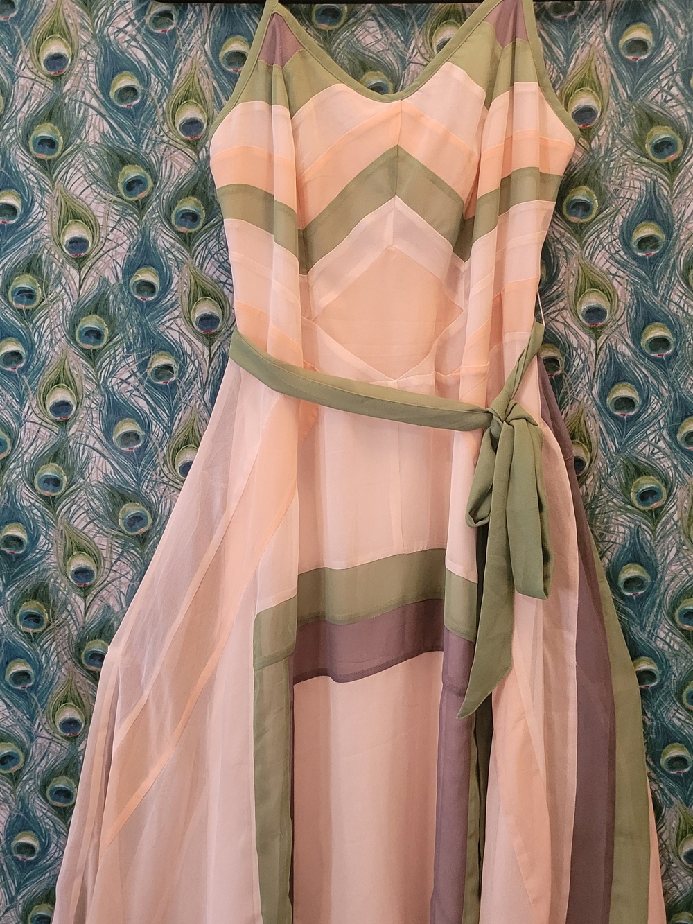 ModCloth Blush Pink and Sage Striped Midi Dress - Picture 1 of 5